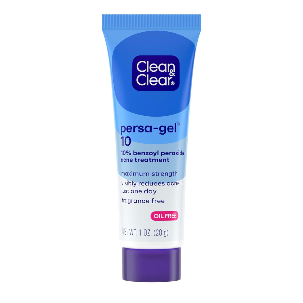 Persa-Gel 10 Oil-Free Acne Spot Treatment with Maximum Strength 10% Benzoyl Peroxide, Topical Pimple Cream & Acne Gel Medication for Face Acne, Fragrance-Free, 1 Fl. Oz, 4 Pack
