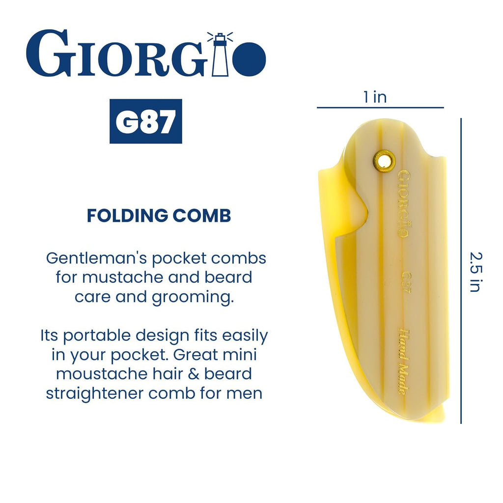 G87IVY Folding Mustache Comb and Beard Comb, Small Pocket Comb for Men Everyday Grooming and Hair Care. Handmade, Saw-Cut and Hand Polished Styling Men'S Folding Comb
