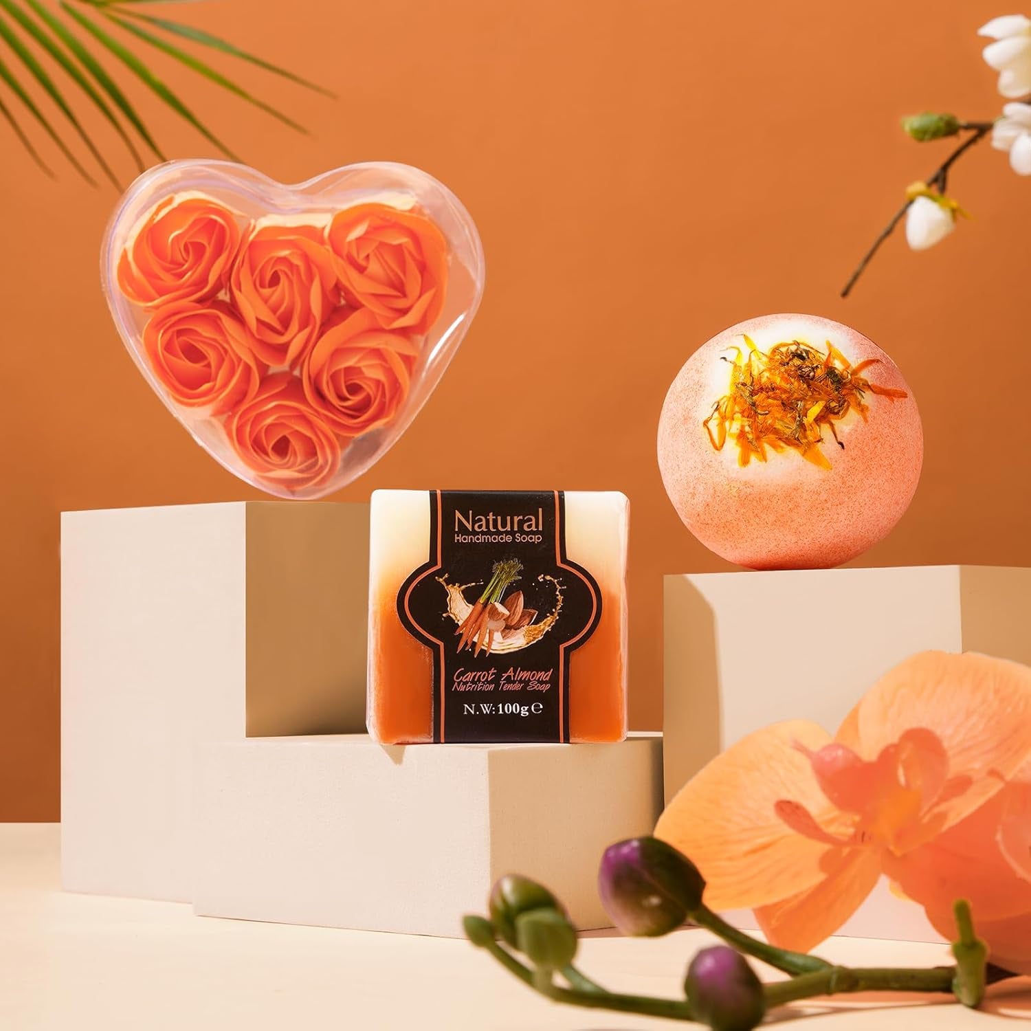 Valentines Day Gifts Basket for Her Wife,Orange Birthday Gifts for Mom Women Her Girlfriend Coworker W/Fall Cozy Socks&Blanket,Autumn Self Care Package Bath Set,Birthday,Valentines Gifts Box for Women