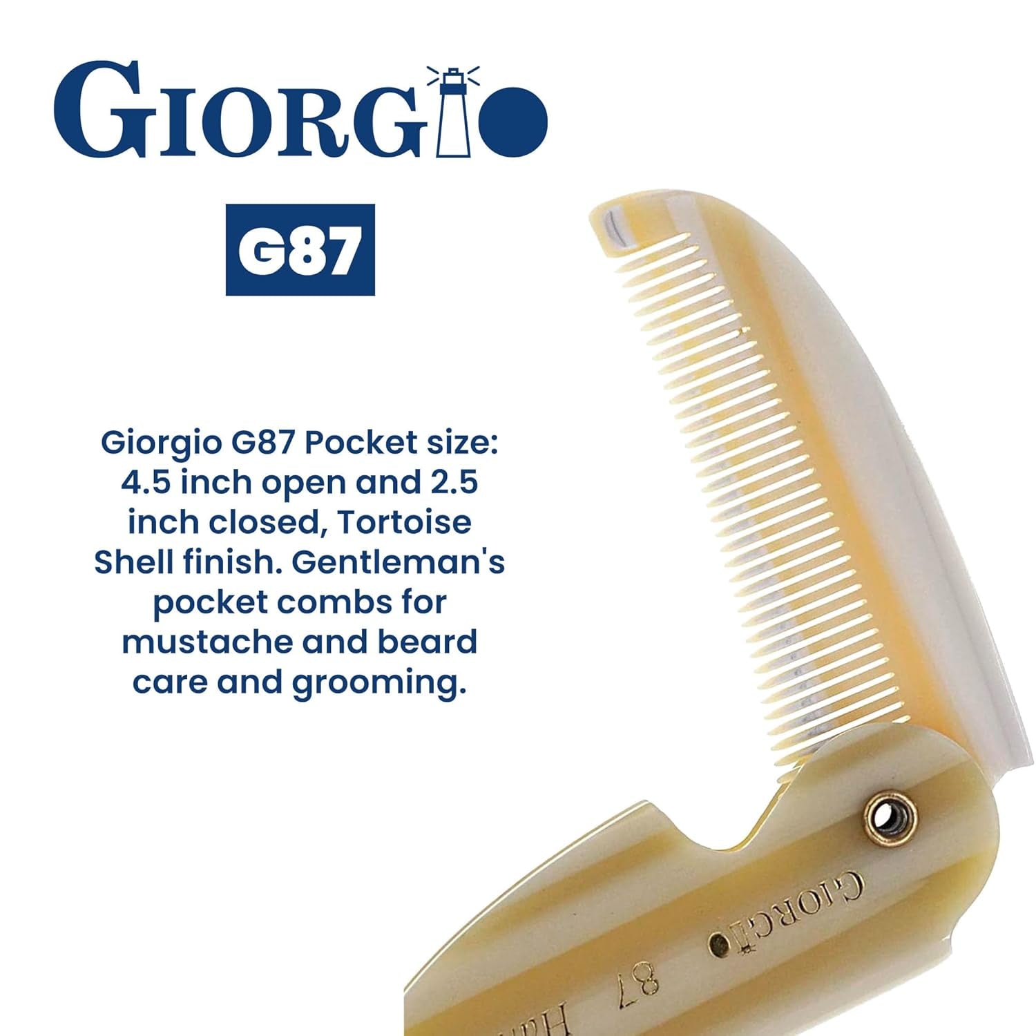 G87IVY Folding Mustache Comb and Beard Comb, Small Pocket Comb for Men Everyday Grooming and Hair Care. Handmade, Saw-Cut and Hand Polished Styling Men'S Folding Comb
