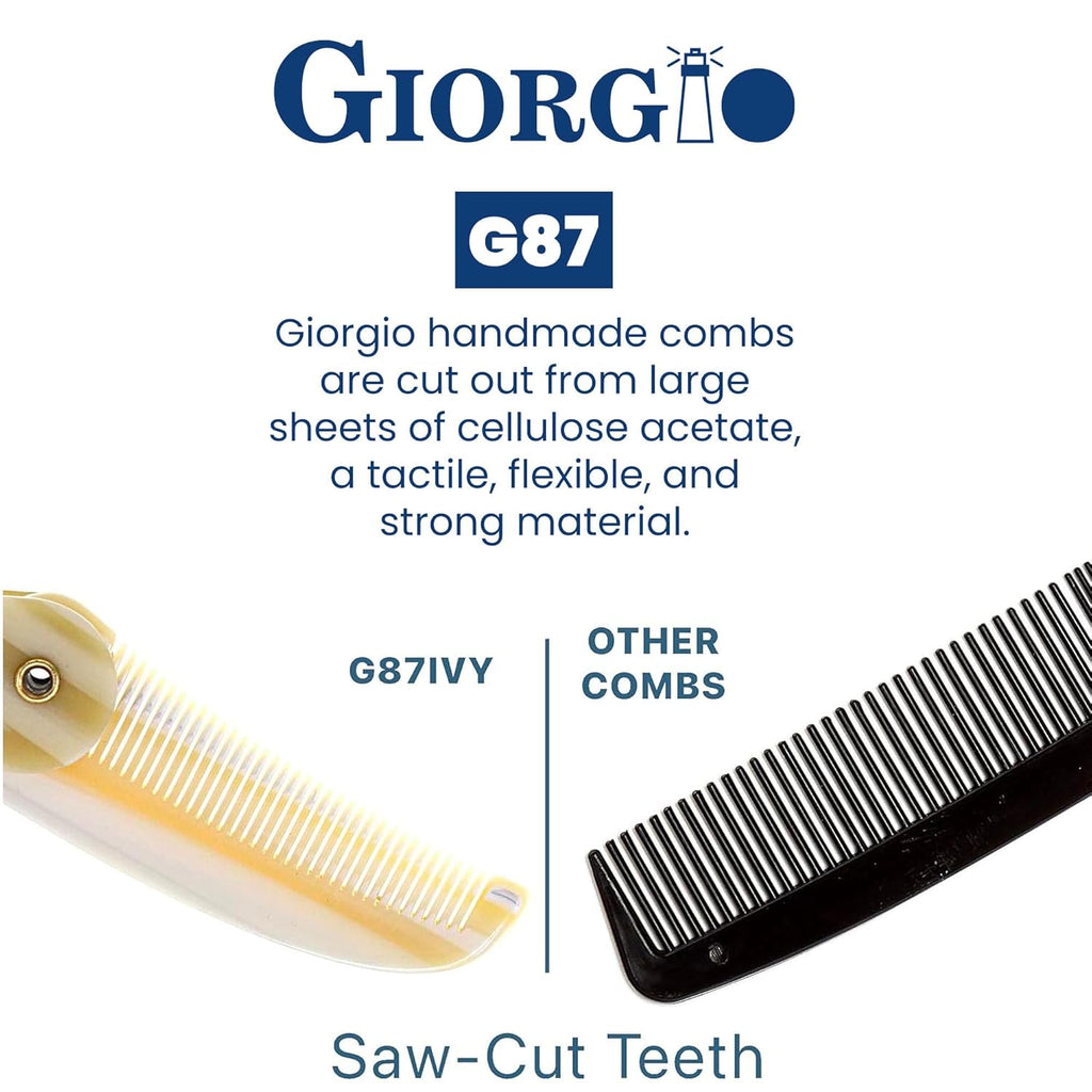 G87IVY Folding Mustache Comb and Beard Comb, Small Pocket Comb for Men Everyday Grooming and Hair Care. Handmade, Saw-Cut and Hand Polished Styling Men'S Folding Comb